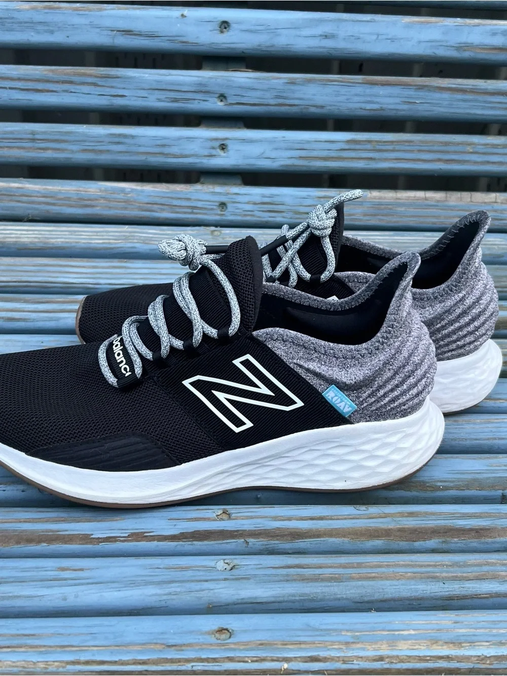 New Balance Black and White Women's Running Sneakers with Heather Gray Collar - Picture 2 of 9